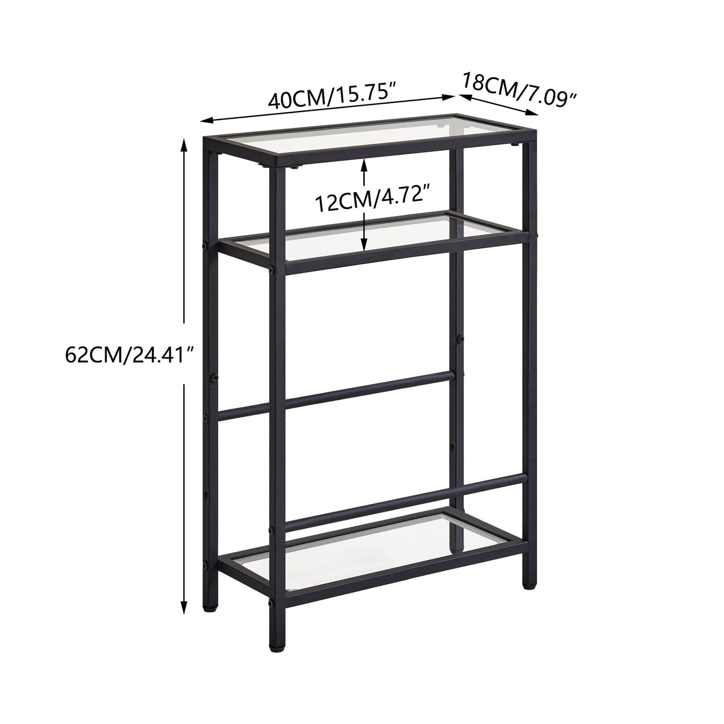 IBUYKE Narrow Side Table with Storage Shelf, 3 Tier Slim End Table,Modern Sofa Table, Small Nightstand, Telephone Table for Small Spaces,for Living Room, Bedroom, Black UTMZ002B