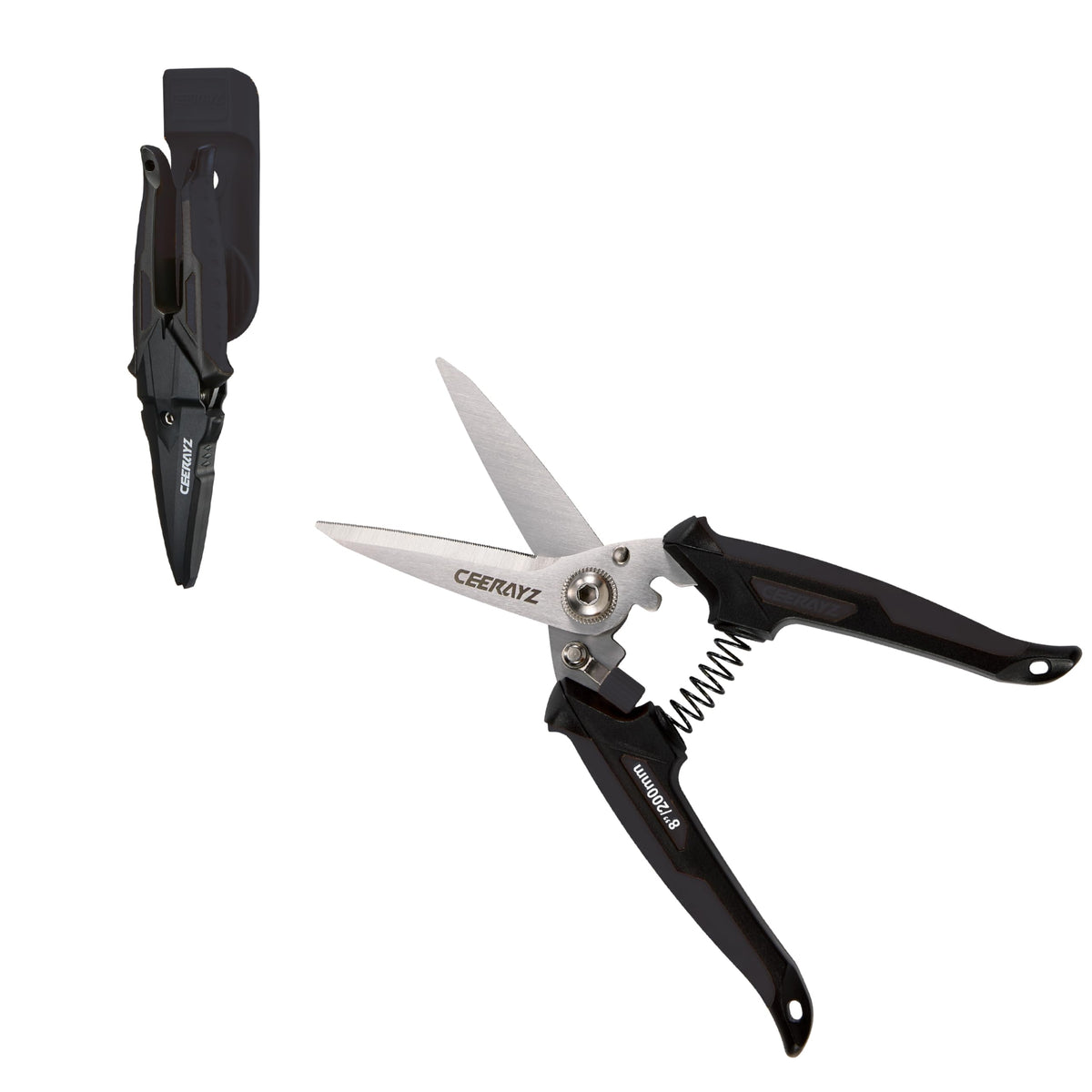 CEERAYZ 8" Scissors All Purpose, Heavy Duty, Multipurpose, for DIY Projects, Office, Production Lines, Pruning, with Protective Sheath and Magnetic Holder (Black)