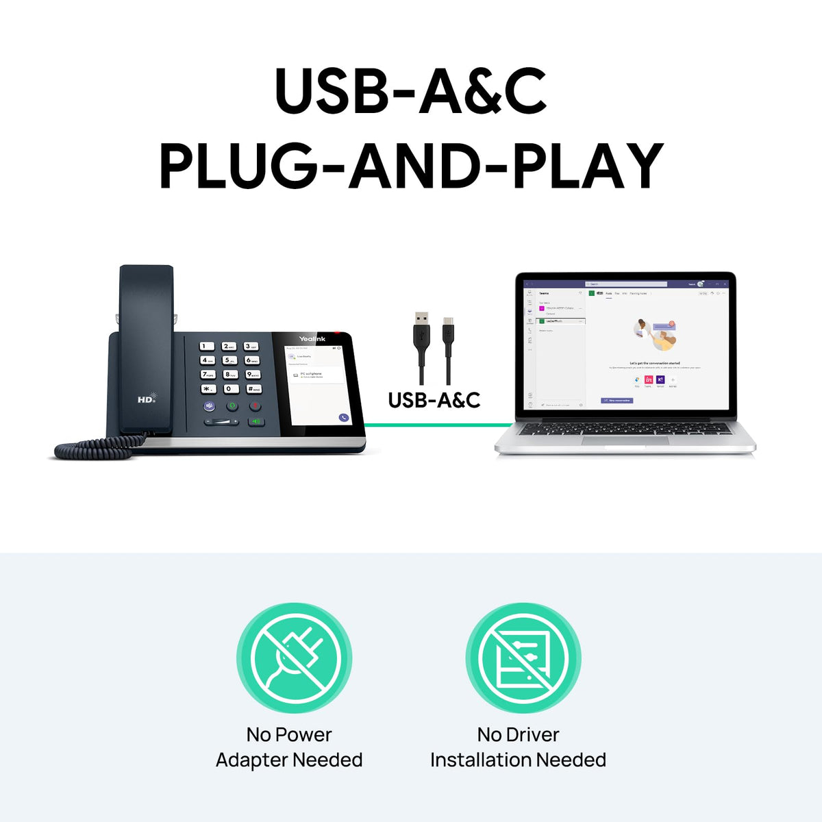 Yealink MP45 Microsoft Teams Certified USB Desk Phone | NOT SIP/VoIP Compatible | Plug & Play,Powered by Computer via USB-A/C | Dedicated Teams/Skype Device.