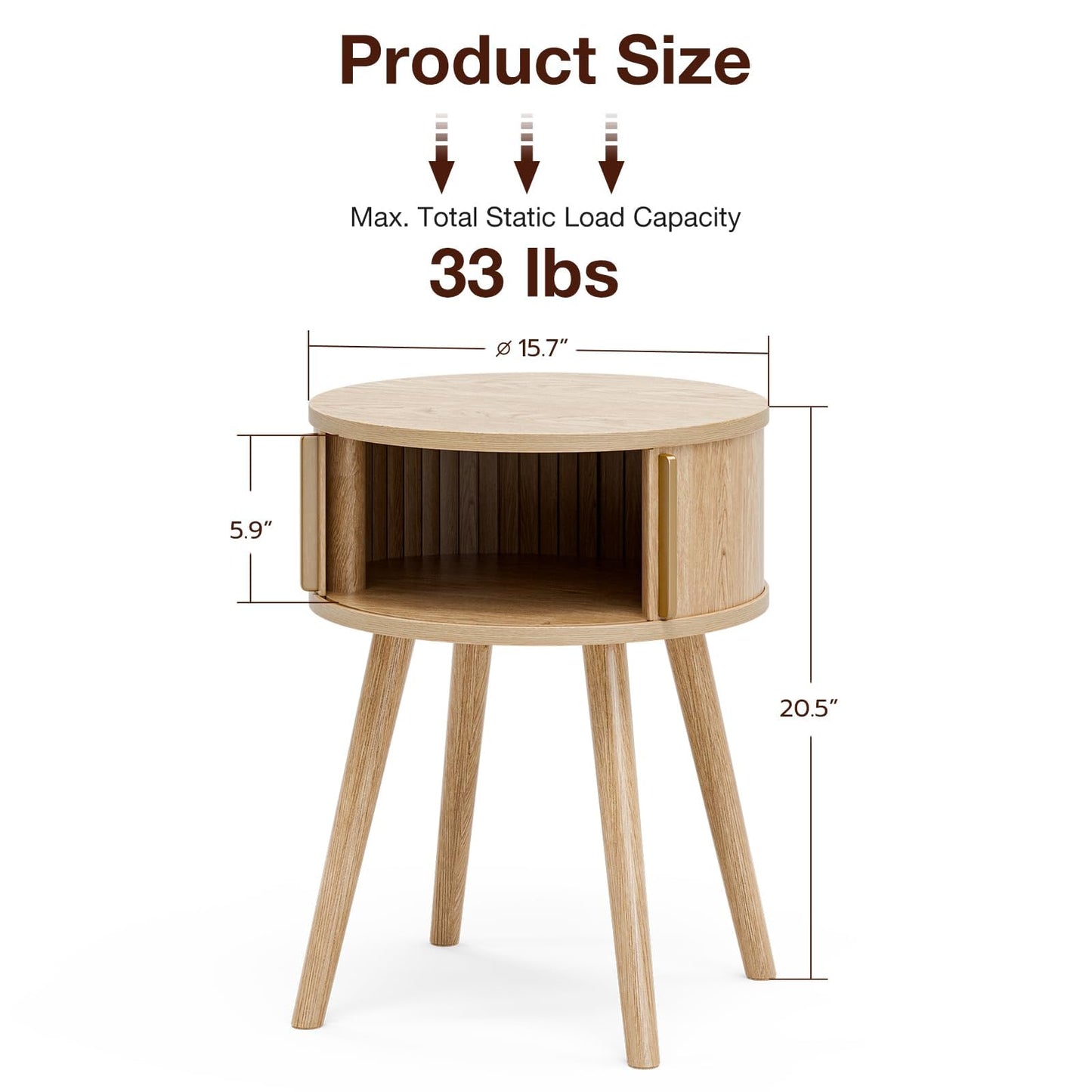 ZttRiee Side Table with Sliding Door & Cabinet, End Table for Living Room, Night Stand for Bedroom, Modern Bedside Table with Solid Wood Legs, Natural