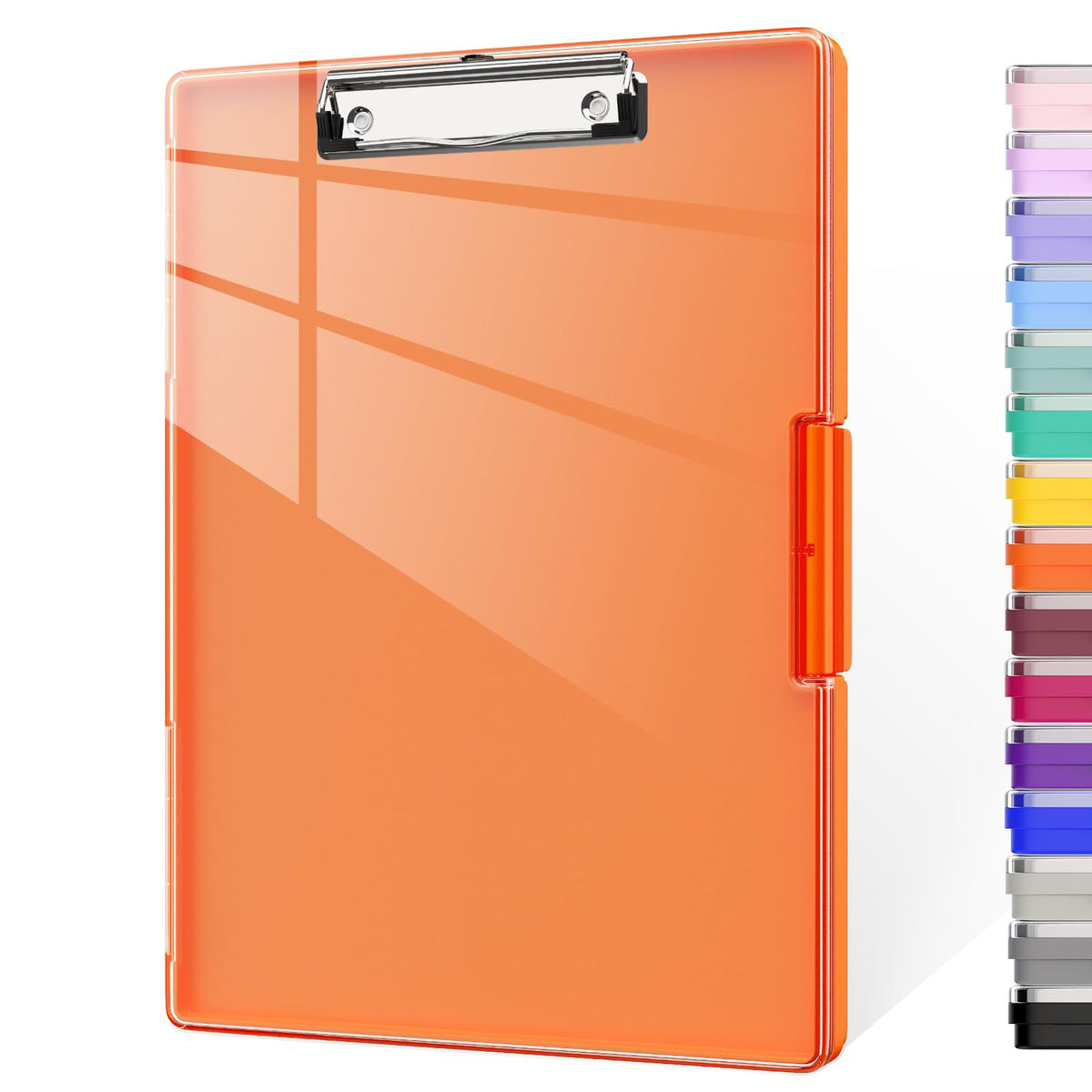 Piasoenc Clipboard with Storage, 8.5 x 11 Clip Boards with 2 Storage Case and A4 Paper Folder, Clear Dry Erase Top Panel, Heavy Duty Plastic, Folio & Side Opening, for Nurses, Teachers, Lawers,Orange