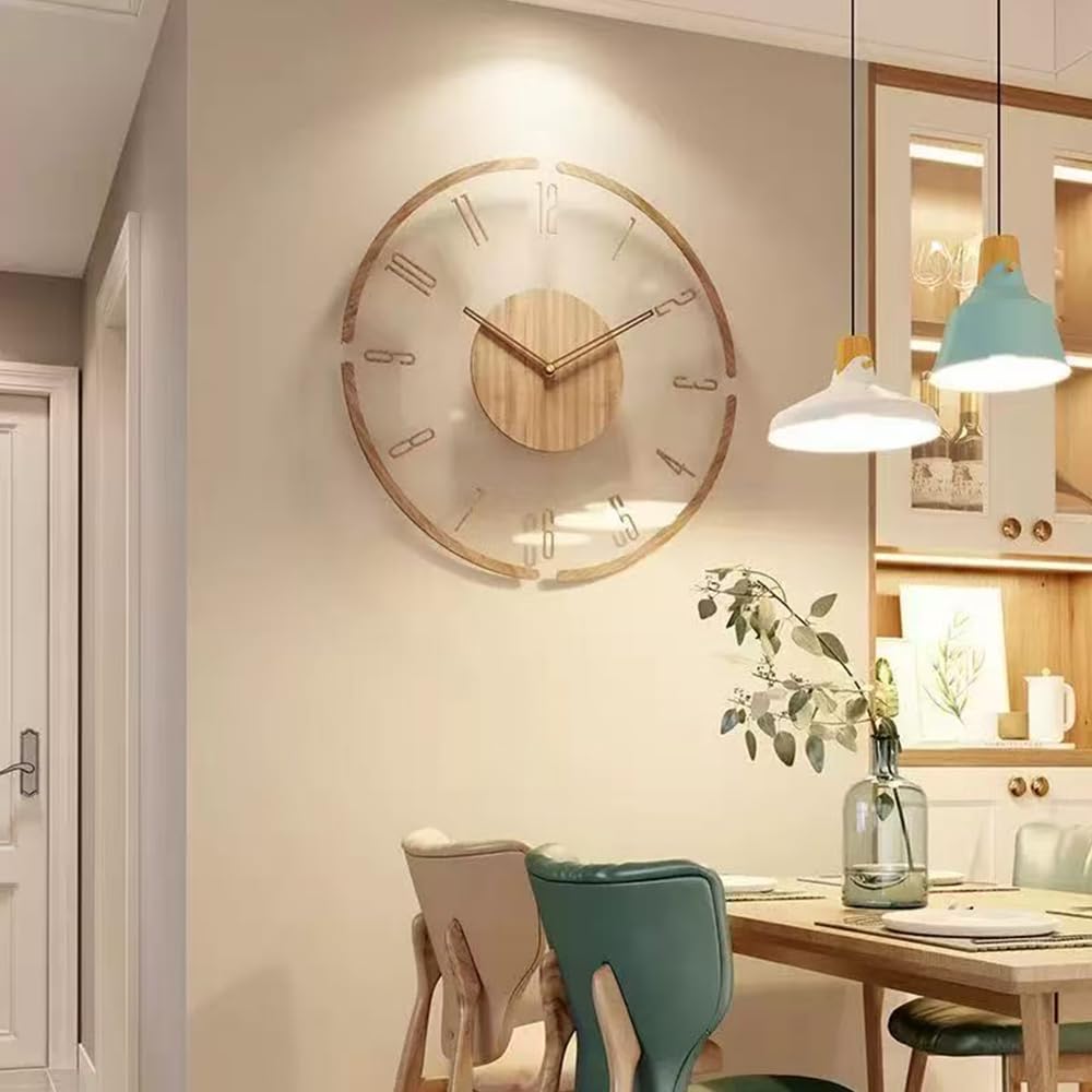 Lucktime Modern Minimalist Wooden Wall Clock - Silent Non-Ticking Battery Operated Wall Clock for Living Room Bedroom Kitchen Office Decor, 12 Inch Large Wall Clock with Sleek Open Frame Design