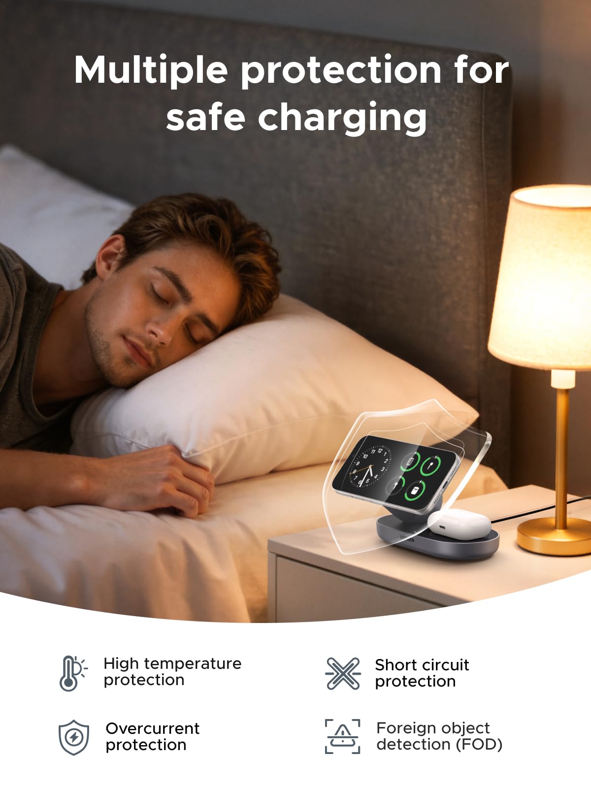 UGREEN Qi2 15W Wireless Charger 2-in-1, MagSafe Compatible Fast Charging Stand for iPhone 17 16 15 14 13 12 Series and AirPods, Fixed Viewing Angle, Compact Desktop Charging Station