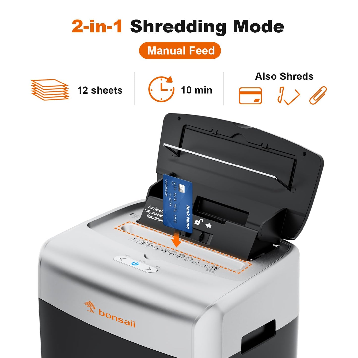 Bonsaii Paper Shredder for Office, 120-Sheet Autofeed Heavy Duty Shredder for Home Office Use, 30 Minutes/Micro Cut/P-4 High Security Level/6 Gallon Large Bin