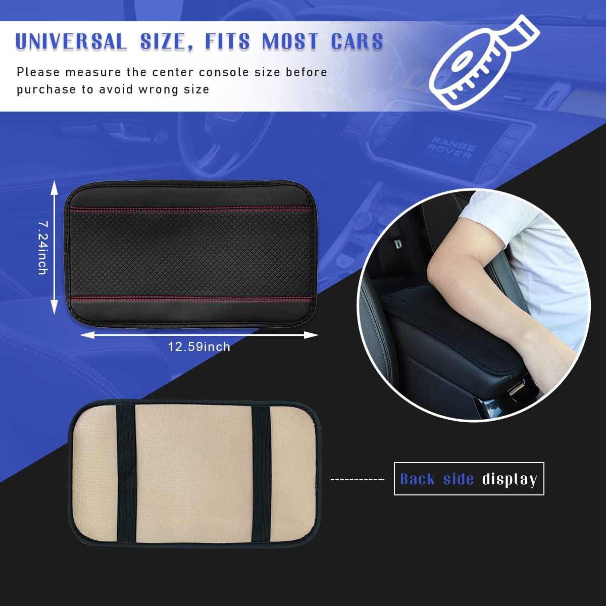 Ziciner Car Center Console Armrest Pad, PU Leather Waterproof Auto Armrest Seat Box Cover Protector, Universal 12.59x 7.24 Inch Vehicles Interior Accessories for Most Car SUV (Black & Pink)