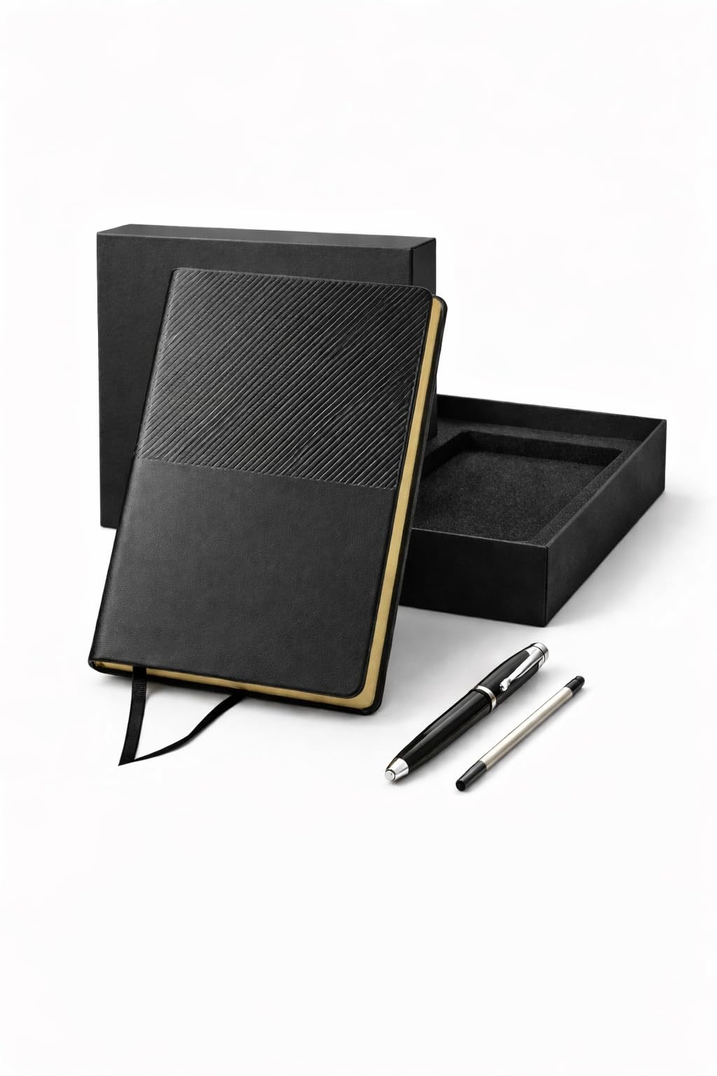 Business Office A5 Soft Leather Notebook Gift Set with Pen, Black, Professional Stationery Set with Premium Pens