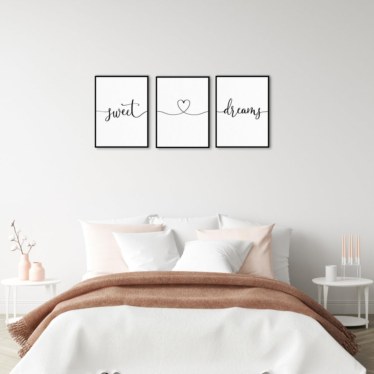 Sweet Dreams Wall Decor Above Bed: 3 Piece Modern Farmhouse Bedroom Art Set, Minimalist Black and White Framed Signs, Rustic Country Wall Art for Master Bedroom Guest Room, 12x16 Inches