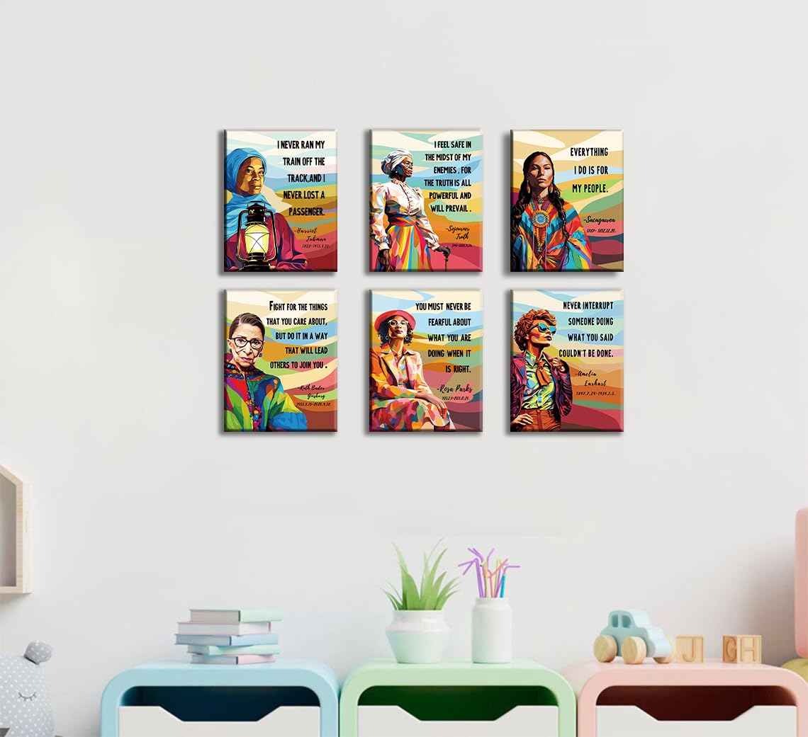 Framed Powerful Women Canvas Art Print,Feminist art print,History Women's poster,Women Empowerment Wall Art,March Teacher Lessons Art Poster,Motivational Quotes Classroom Decor,Set of 6-8"x10"