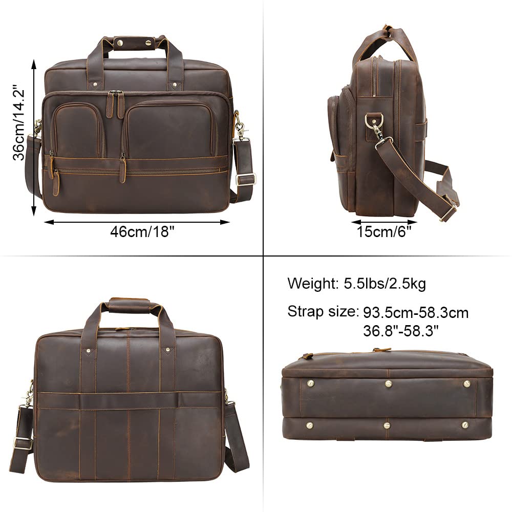 TIDING X-Large 18 Inch Full Grain Leather Briefcase for Men 17.3" Laptop Messenger Bag Business Travel Handbag Shoulder Bag