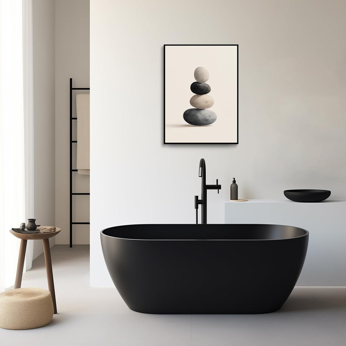 The Balanced Stone Canvas Wall Art Prints Posters Painting Framed Artwork Black White Wall Decor Modern Minimalist Zen Abstract Style Living Room Bedroom Kitchen Dining Office Home Gifts 12x16 Inches