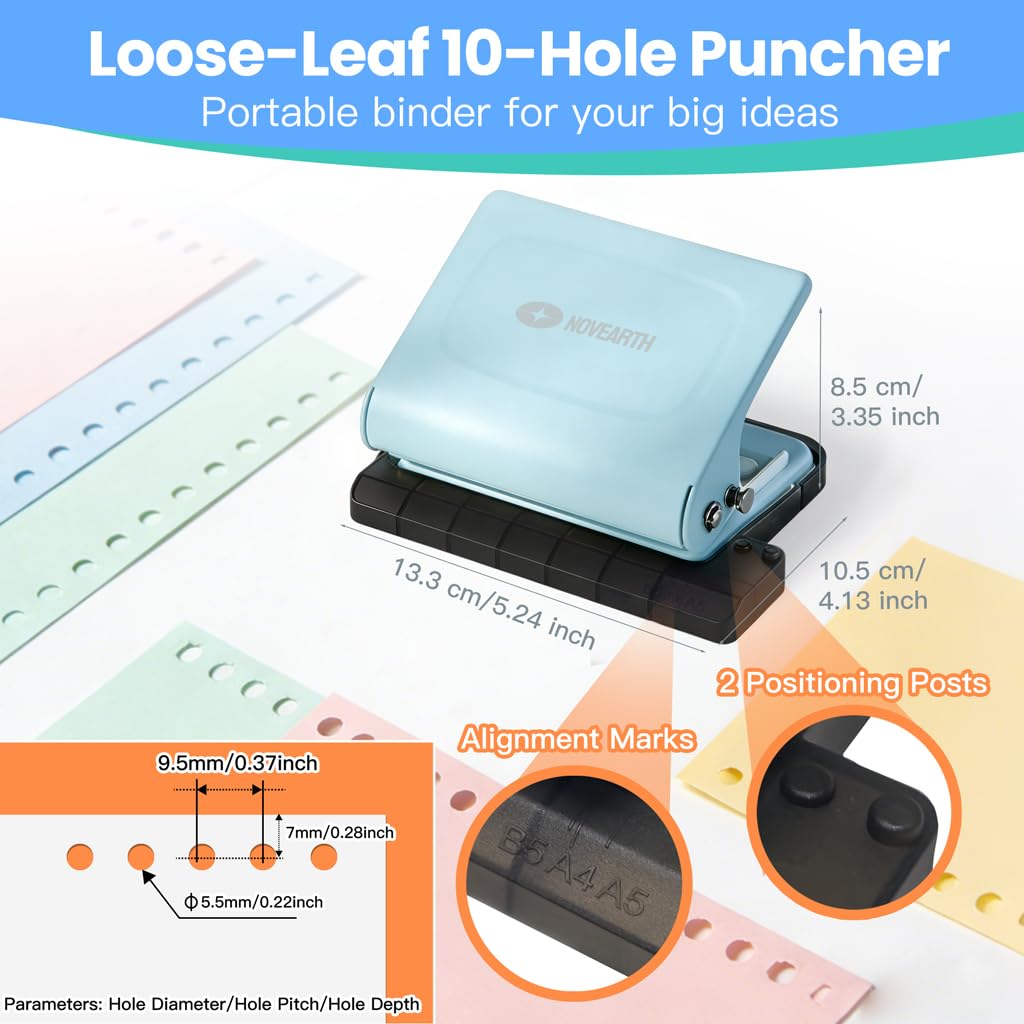 10-Hole Binding Machine for Planners, Metal Loose Leaf Punch Tool,26 Holes for B5, 30 for A4, 20 for A5 Paper, Handheld Manual Notebook Puncher for Home Office School DIY Project