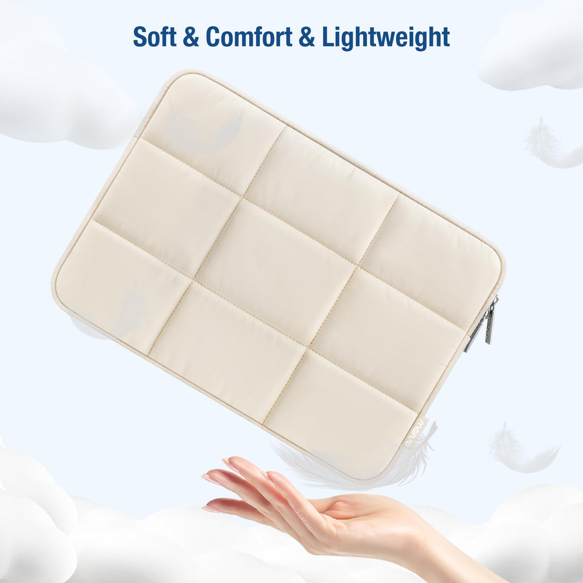 MOSISO Laptop Case 13.3 inch, 13-13.3 inch Puffy Laptop Sleeve Compatible with MacBook Air 13 13.6/Pro 13/Pro 14, HP Dell ASUS Lenovo, Rectangle Quilted Puffer Computer Bag for Women, Sand