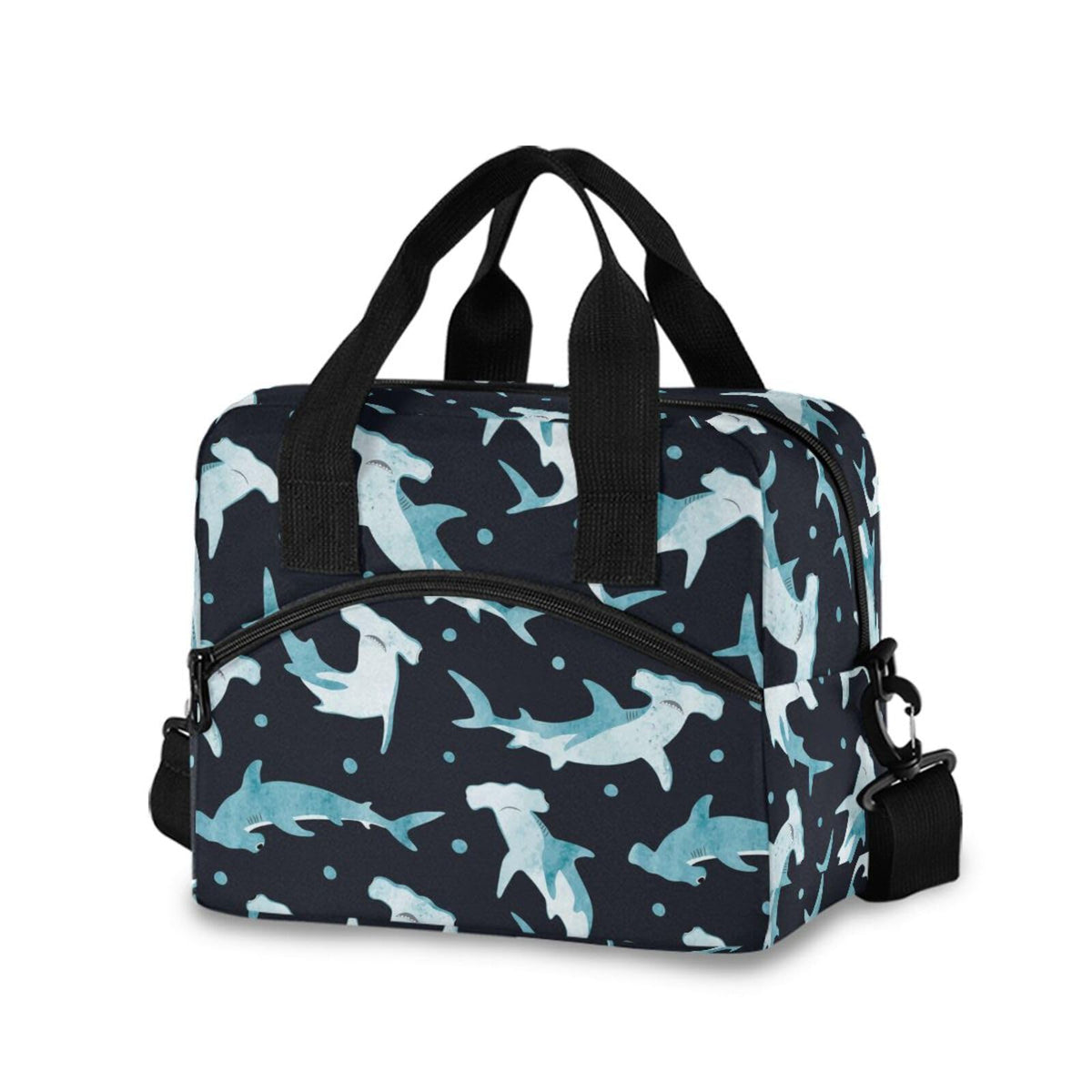PJGINUIUA Lunch Bag for Women Men Lunchbox Organizer, Hammerhead Shark Leakproof Lunch Cooler Tote with Shoulder Strap for Kids Adult Insulated Thermal Bag for Work School Picnic Beach