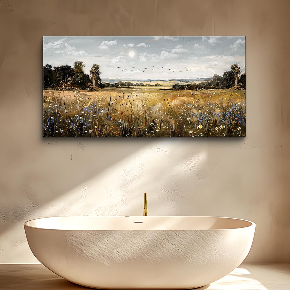 KELIYUAN Canvas Wall Art For Living Room Farmhouse Wall Decor For Bedroom Office Decorations Field Scenery Painting Countryside Wall Pictures Artwork Modern Ready To Hang Home Decor 20"X40"