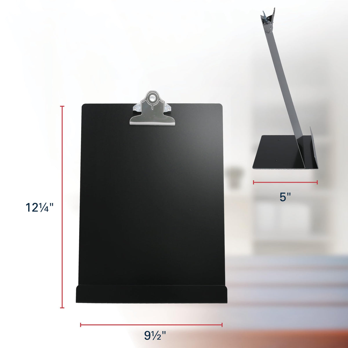 Saunders Free Standing Clipboard & Tablet Stand - Durable Black Recycled Aluminum Desktop Document Holder for Office, Teachers & Students - 1" Clip Holds 8.5x11 Letter Size Sheets, Lightweight