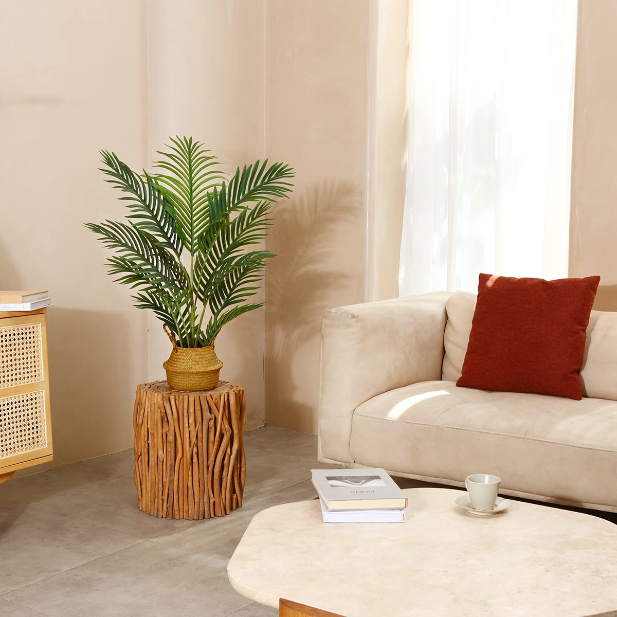 LOMANTO Fake Majesty Palm Plant 3Ft Artificial Tree for Home Decor Indoor Small Faux Trees in Pot Fake Tropical Plants for Housewarming 2Pack
