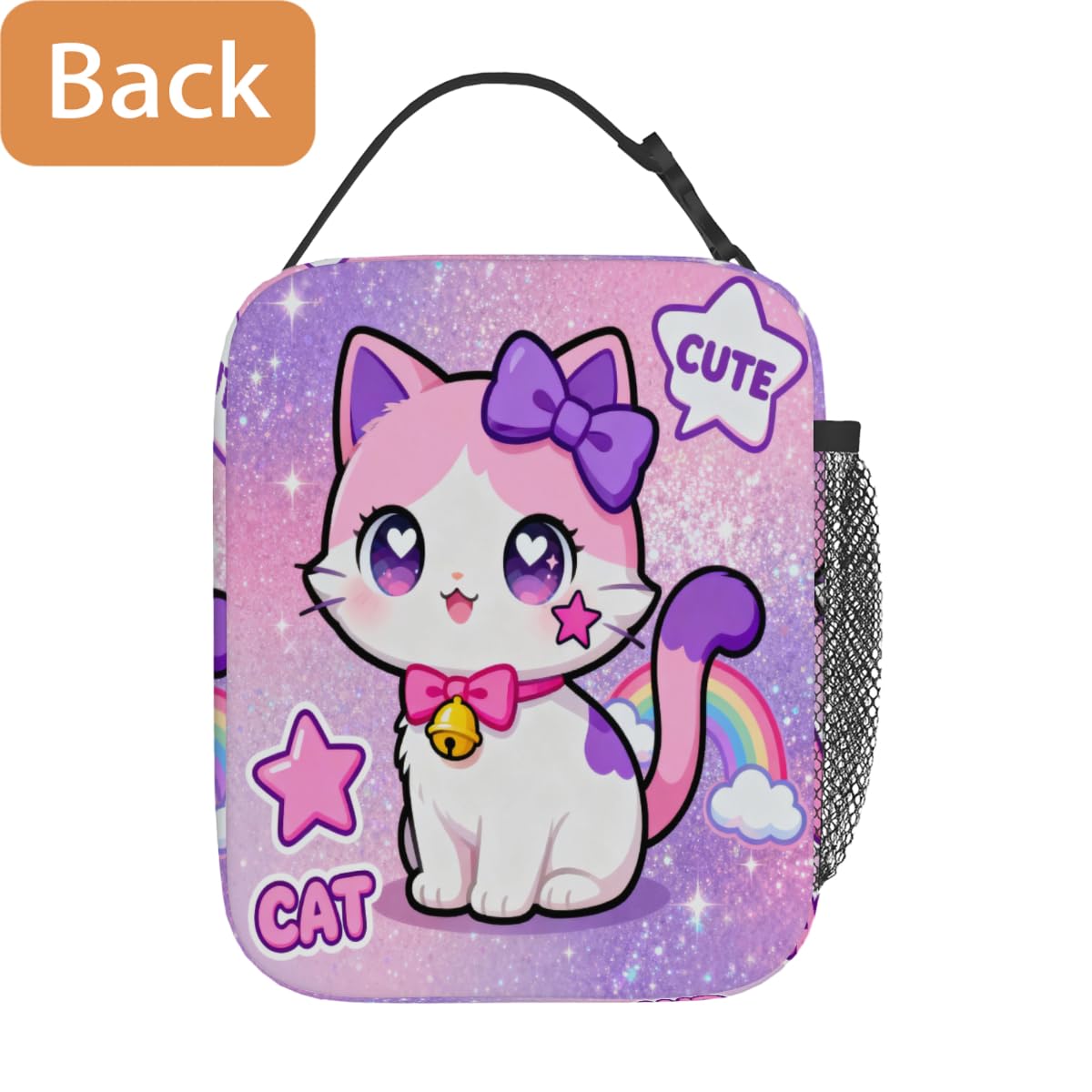 AUUXVA Cute Kids Insulated Lunch Bag - Girls Lunch Boxes for School Waterproof Lunchbox with Water Bottle Holder, Reusable Portable Lunch Tote for Office Beach Picnic(Cat)