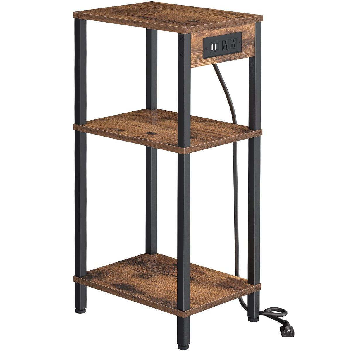 Creso hom Side Table with Charging Station, Tall End Tables Living Room, 30 Inch Skinny Night Stand with Storage, Small Bedside Tables for Bedroom, Office, Dorm, Hallway, Rustic Brown