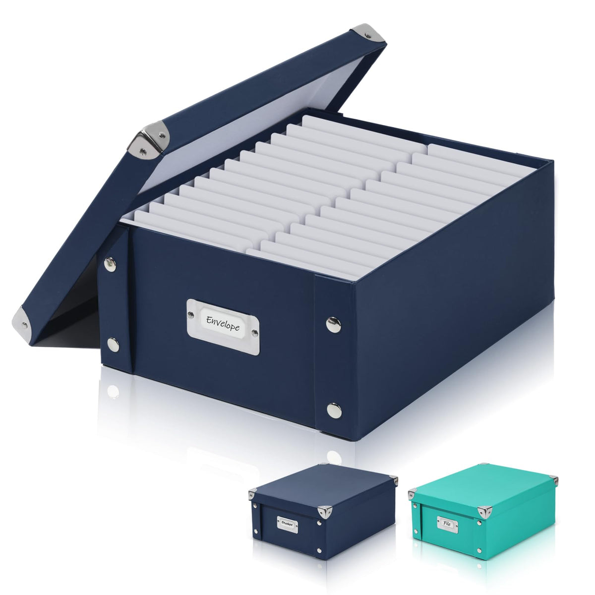 DLUGOPIS Checks Storage Box with Lid Document Boxes Banker Boxes Document Bin Foldable Cardboard Record Boxes For Business Pesonal Orangize Files 12"x10"x5"(Navy Blue, 1 pcs)
