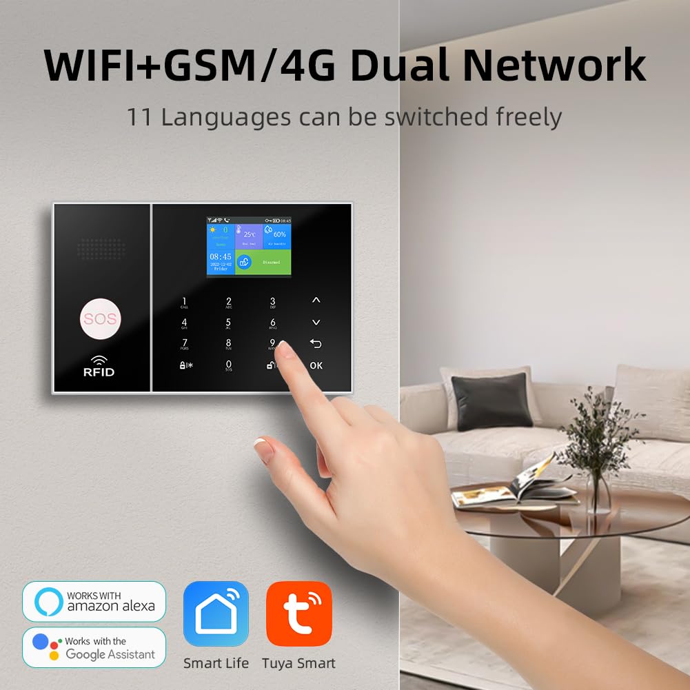 YBJ Alarm System for Home Security |16-Piece Kit – Home Security System | Expandable | Easy Setup | Mobile App Control | 24/7 Professional Monitoring | Alexa and Google Assistant Compatible