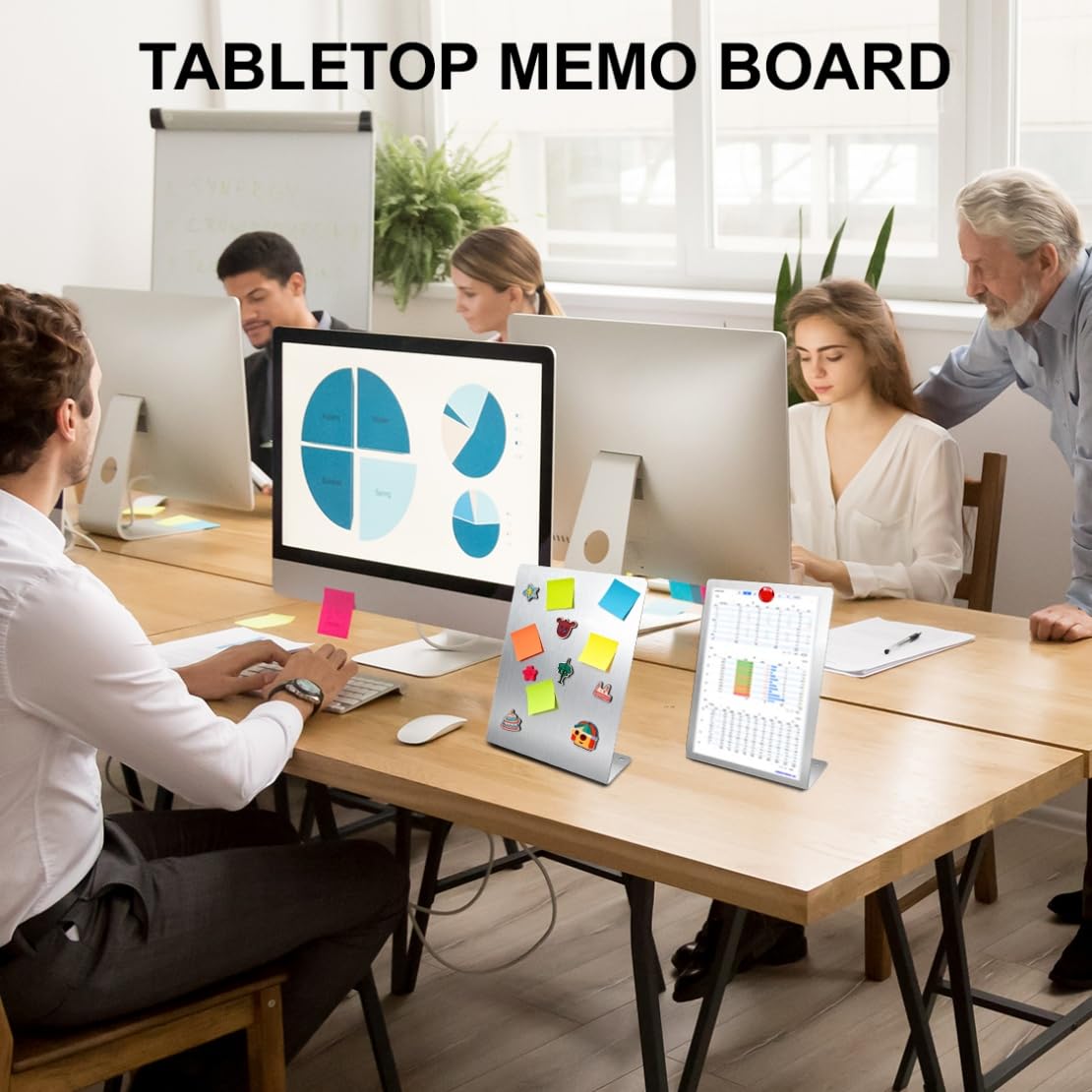 2 Pcs Magnetic Bulletin Board with Stand Metal Tabletop Memo Board Magnet Menu Easel Board Stainless Steel Display Stand for Office Home Kitchen School 10.4 x 6 in