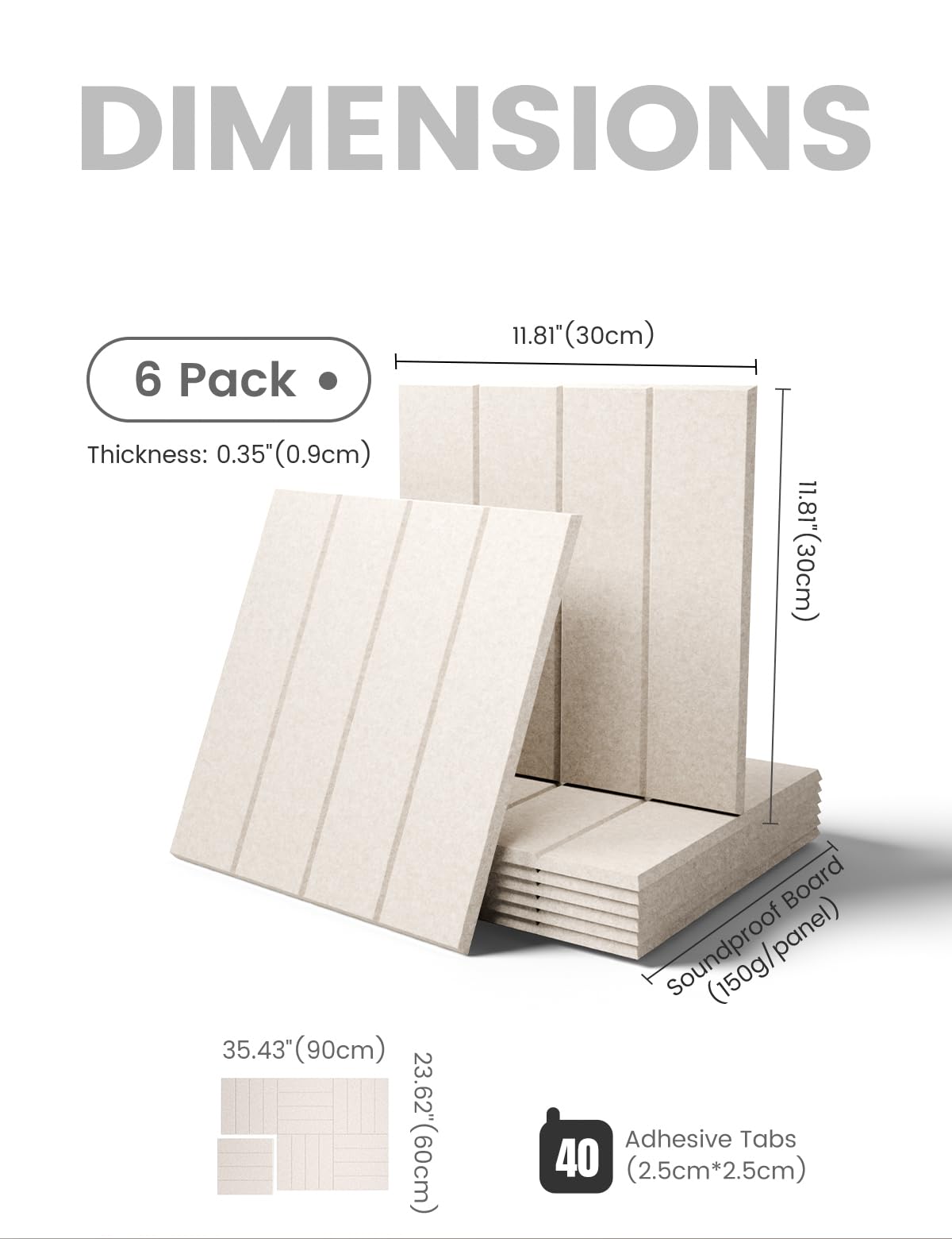 Fluxynara Felt Bulletin Board Tiles Large 36" x 24" Cork Board Alternative-6 Pack with 40 Adhesive Tabs, Thick Slat Wall Panels for Office Decor, Push Pin Board Wall Organizer Alternative - Oatmeal