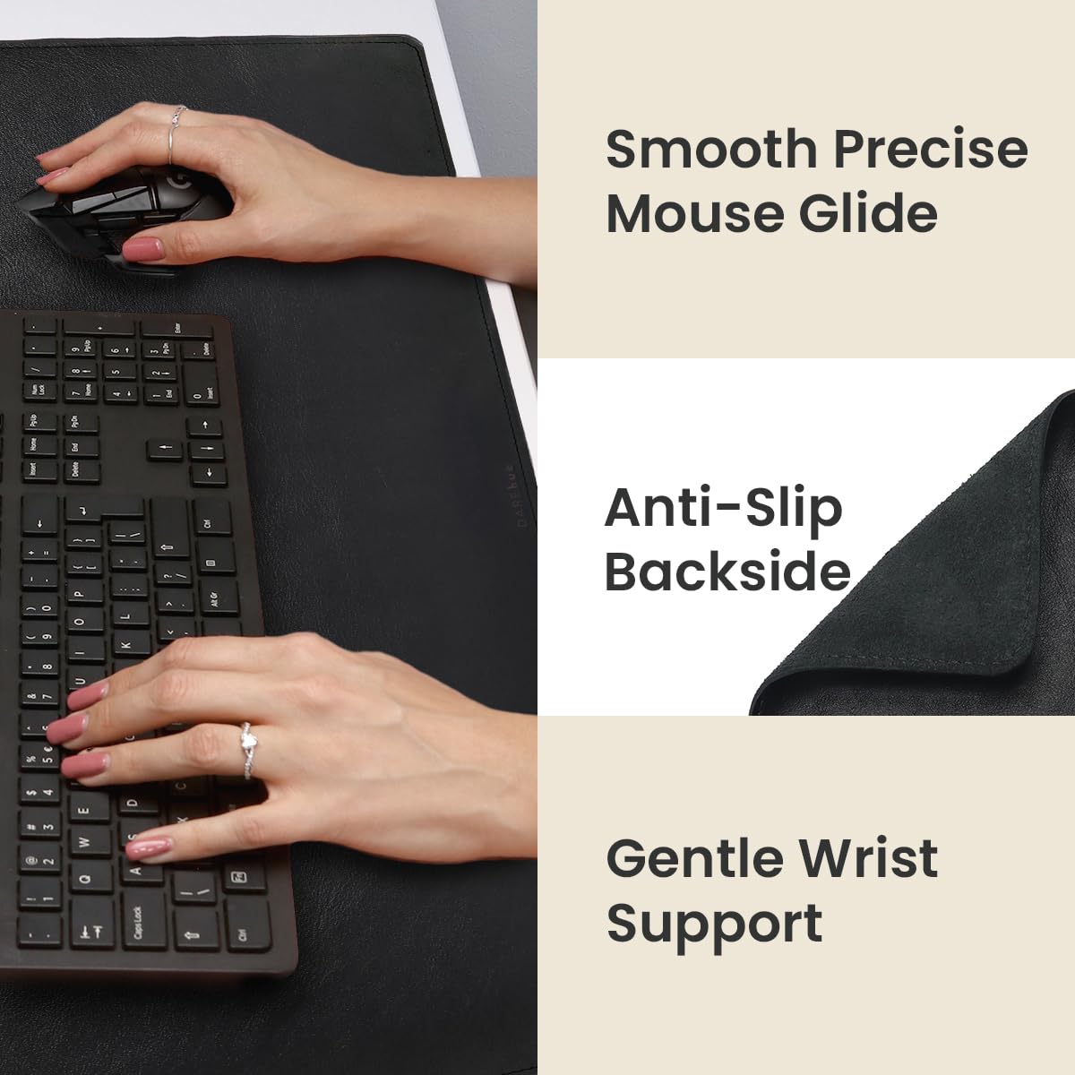 DAREhue Full Grain Genuine Leather Desk Pad – Black (XL) - Premium Desk Mat with Non-Slip Backing, Thick 3mm, Office Desk Protector for Work & Gaming (Extra Large 35.4 x 15.7 inch)