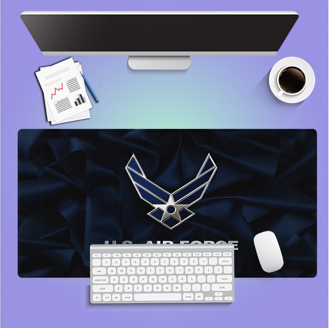 knseva Large Gaming Mouse Pad (31.5" x 15.8") - US Air Force Navy Blue Great Gift Idea Patriotic Military Design, Extra XXL Office Accessories, Premium Stitched Anti-Slip Office Desk Mat
