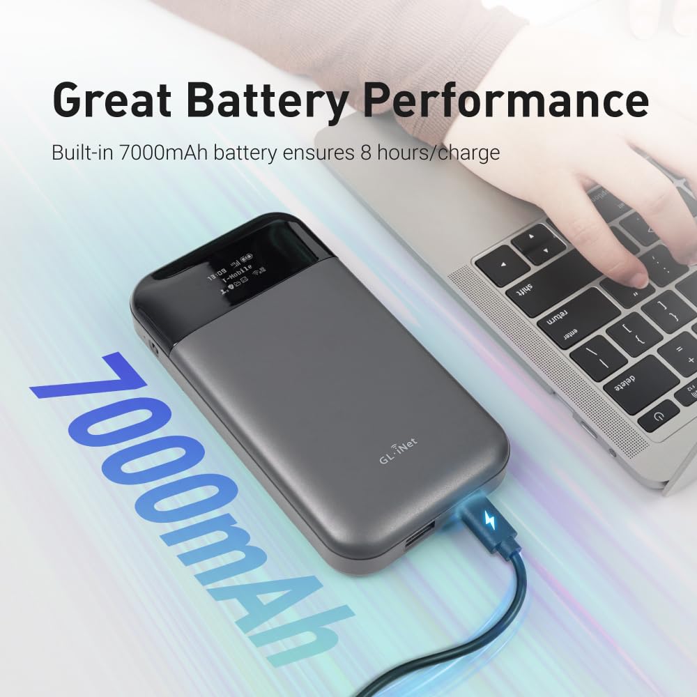 GL.iNet GL-E750V2 (MUDI) 4G LTE Portable Wi-Fi Hotspot for Travel | Mobile Hotspot Device, OpenWrt, OpenVPN, WireGuard, 7000mAh, Global Version