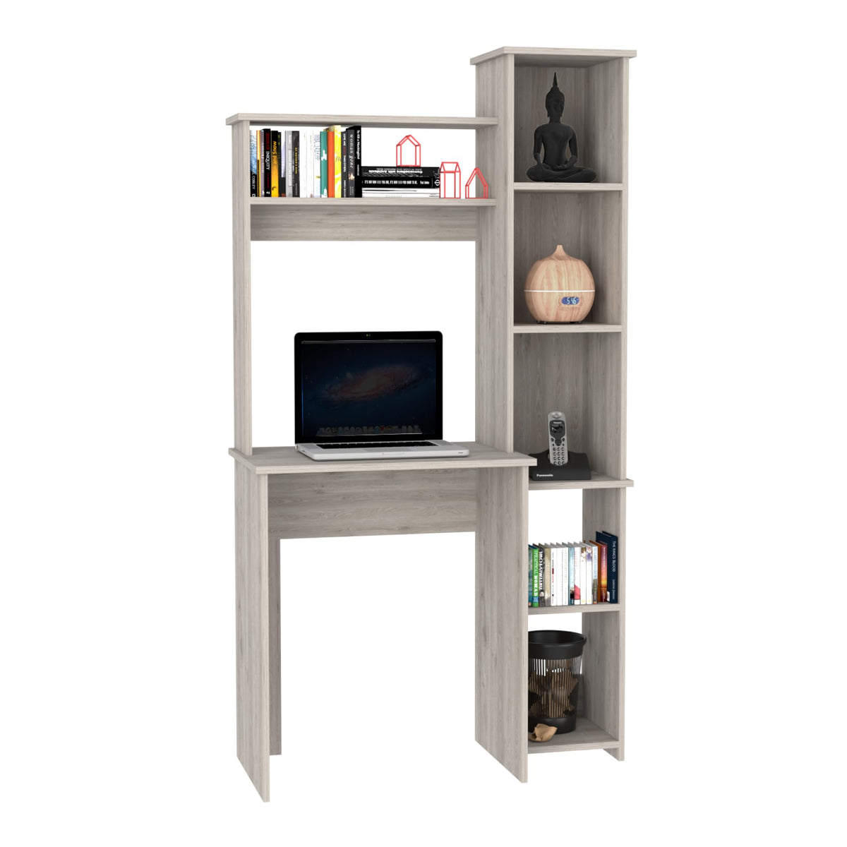 Tuhome Versalles Writing Desk with Two Superior Shelves, Five Side Open Storage Compartments, Space-Saving Modern Workstation Design for Studios and Offices, Ideal for Organization