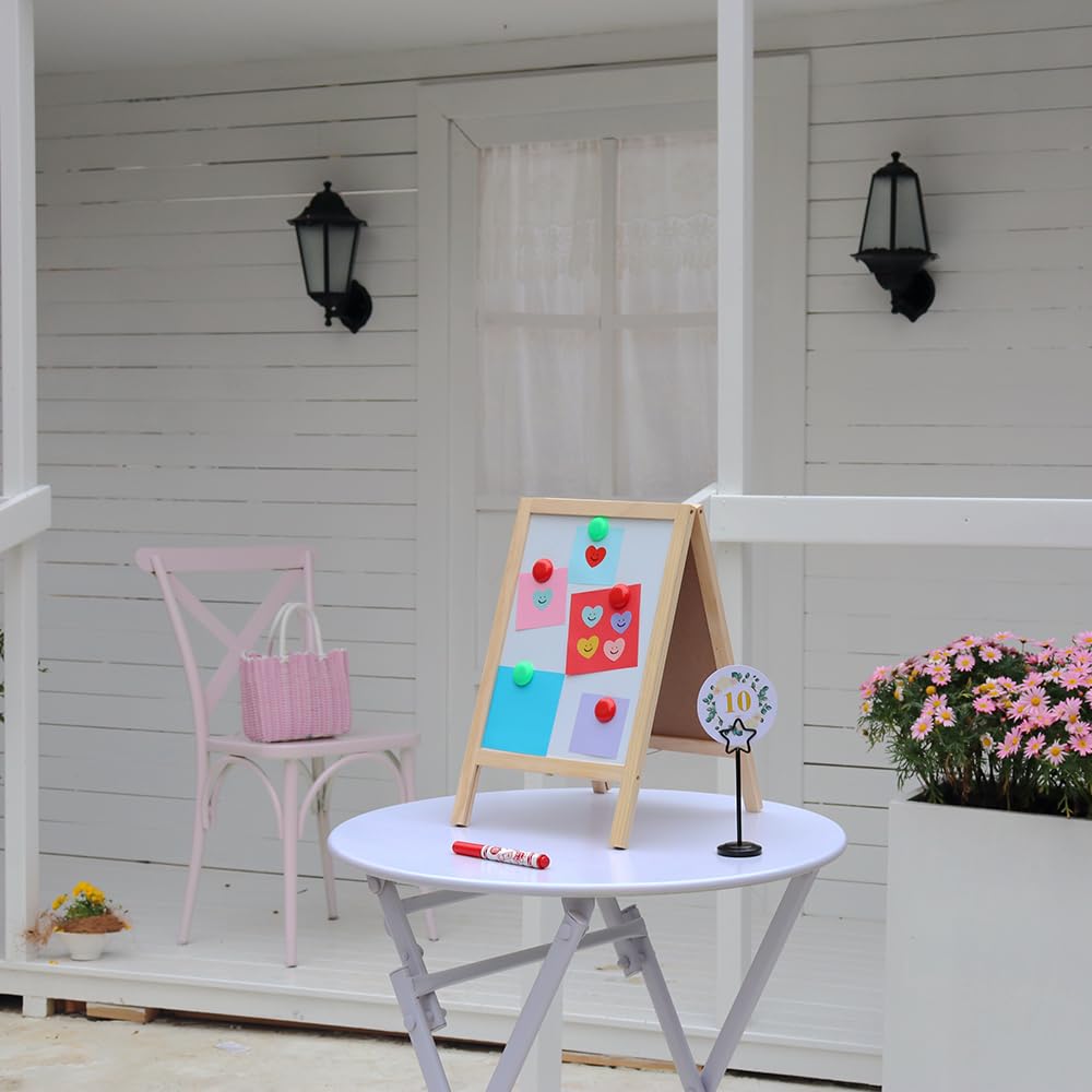 BangQiao Wooden Freestanding A Frame Non Magnetic Chalkboard and Magnetic Dry Erase White Board Display Sign, Double Sided Tabletop Message Board for Home, Office and Counter