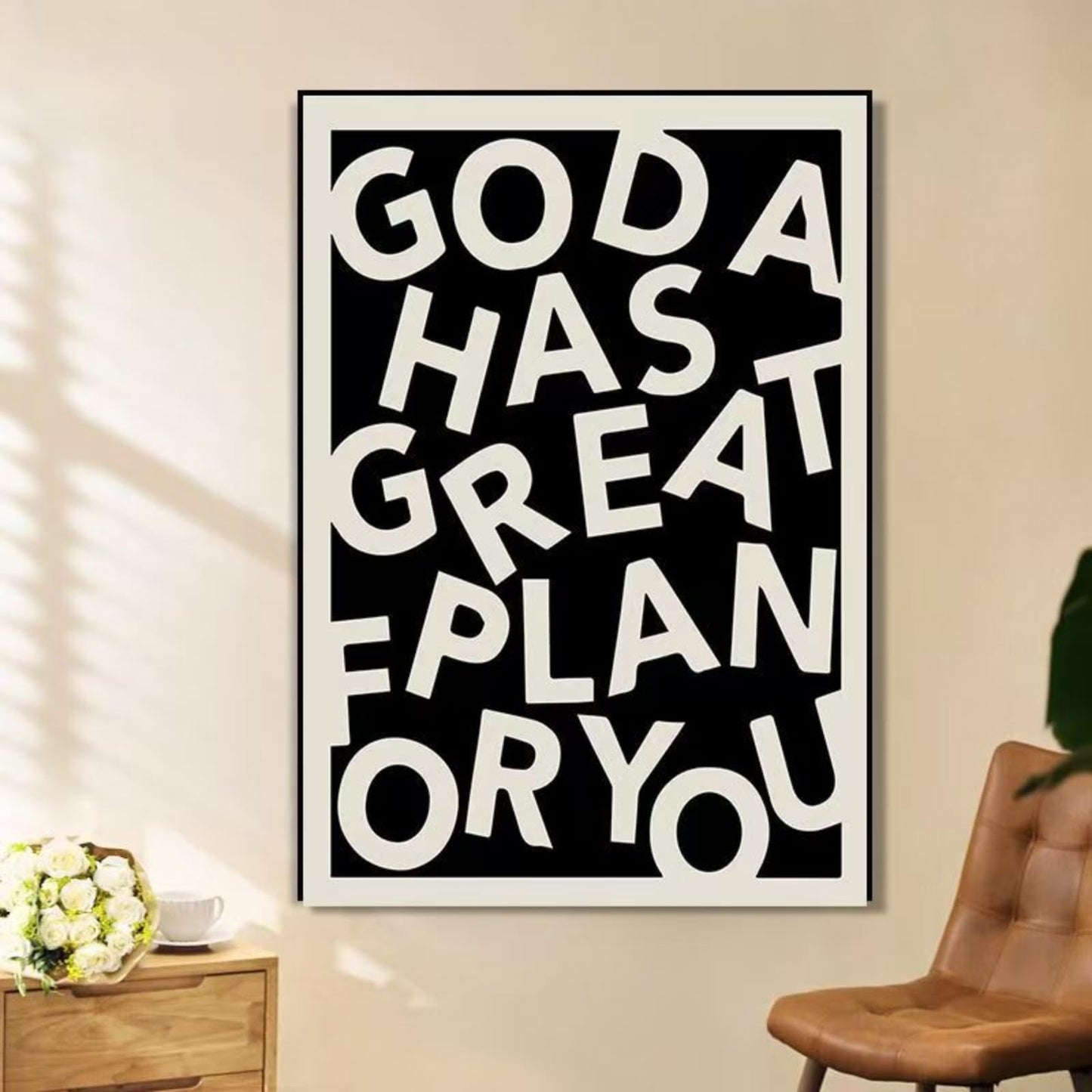 Inspirational wall Art Deco poster painting for office, bedroom, classroom, black and white geometric wall picture， 12X15.5inch, ready to hang wall painting for living room Christian Gifts, gift of christ