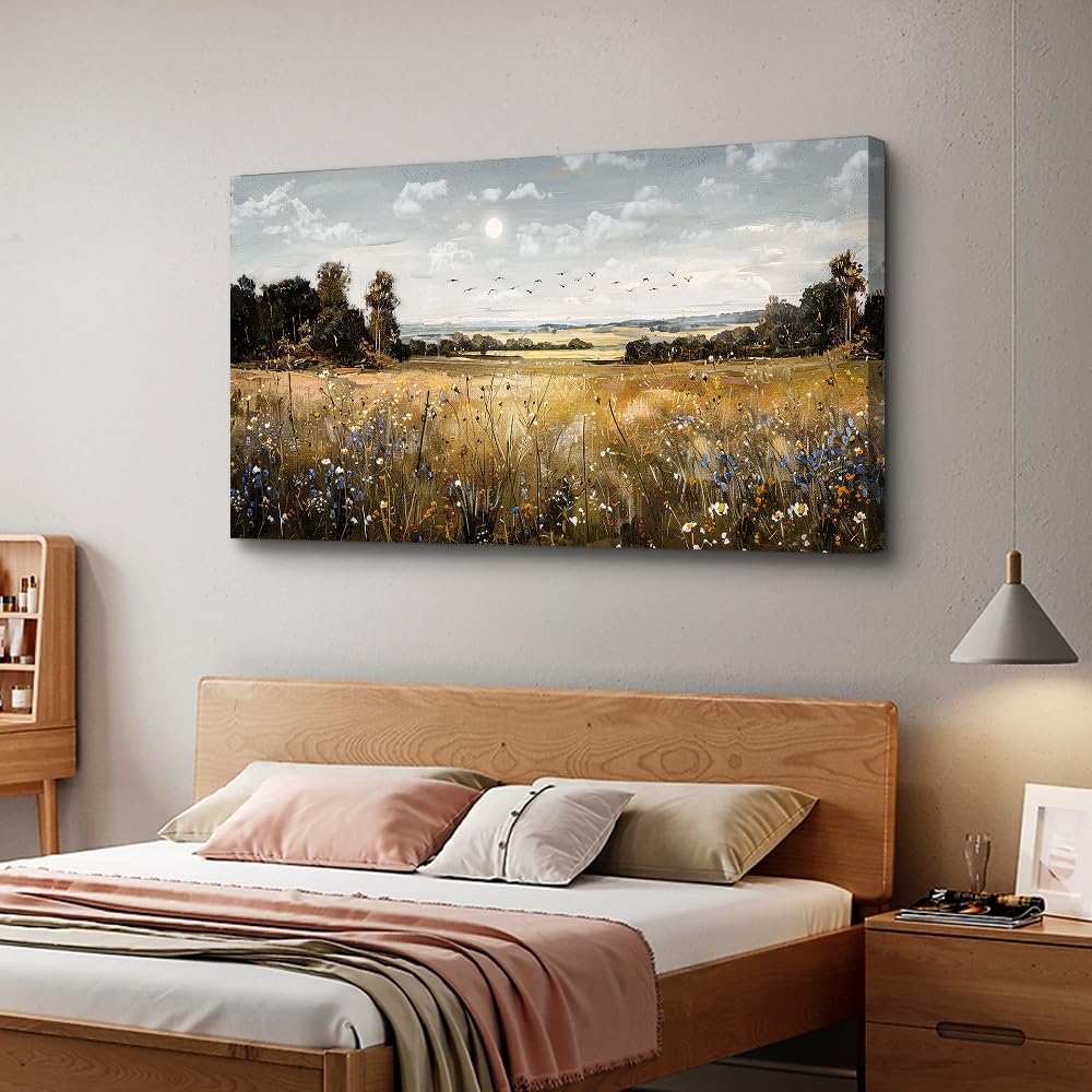 KELIYUAN Canvas Wall Art For Living Room Farmhouse Wall Decor For Bedroom Office Decorations Field Scenery Painting Countryside Wall Pictures Artwork Modern Ready To Hang Home Decor 20"X40"