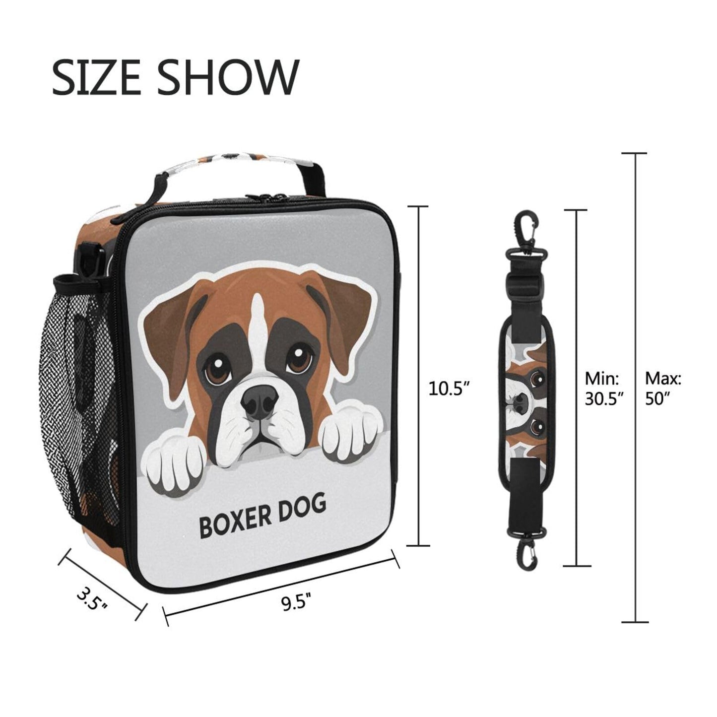 Pfrewn Dog Pattern Lunch Box Boxer Dog Insulated Lunch Bag Reusable Cooler Meal Prep Bags Lunch Tote with Shoulder Strap for School Kids Office Adult