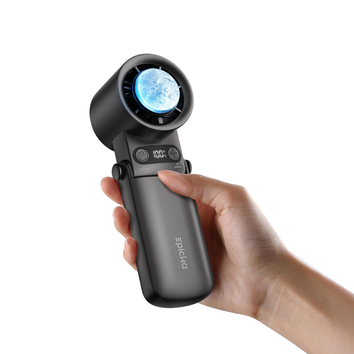 EPICKA Portable Handheld Fan with Ice Cooler - 25H Runtime, Rechargeable 6800mAh Personal Turbo Fan with Power Bank, Fast Charging, 0-100 Speed, Gifts for Women, Summer Travel Essentials, Black