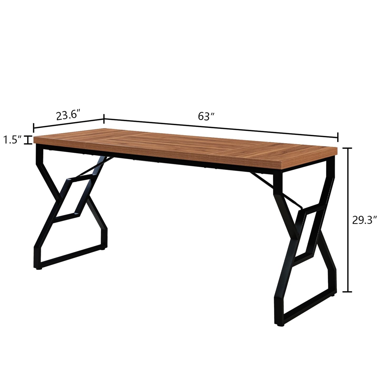 HOMISSUE 63-inch Executive Desk, Large Home Office Desk with Engineered Wood Tabletop and Metal Frame, Rustic Writing Desks with Sturdy Structure, Computer Desks for Home Office, Study Room,Brown