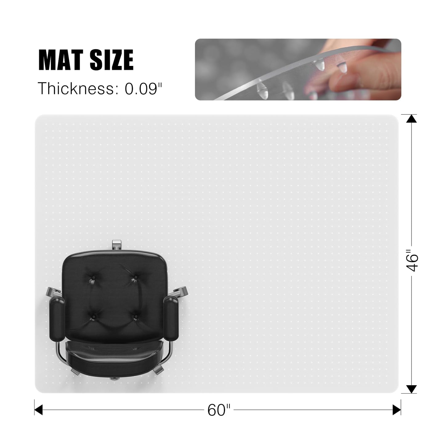 Office Chair Mat for Carpet, tixpol 46" x 60" Chair Mat for Carpeted Floors, Non-Slip Carpet Protector Floor Mat with Grips, Heavy-Duty Rolling Under Desk Mat for Home Office and Gaming (Clear)