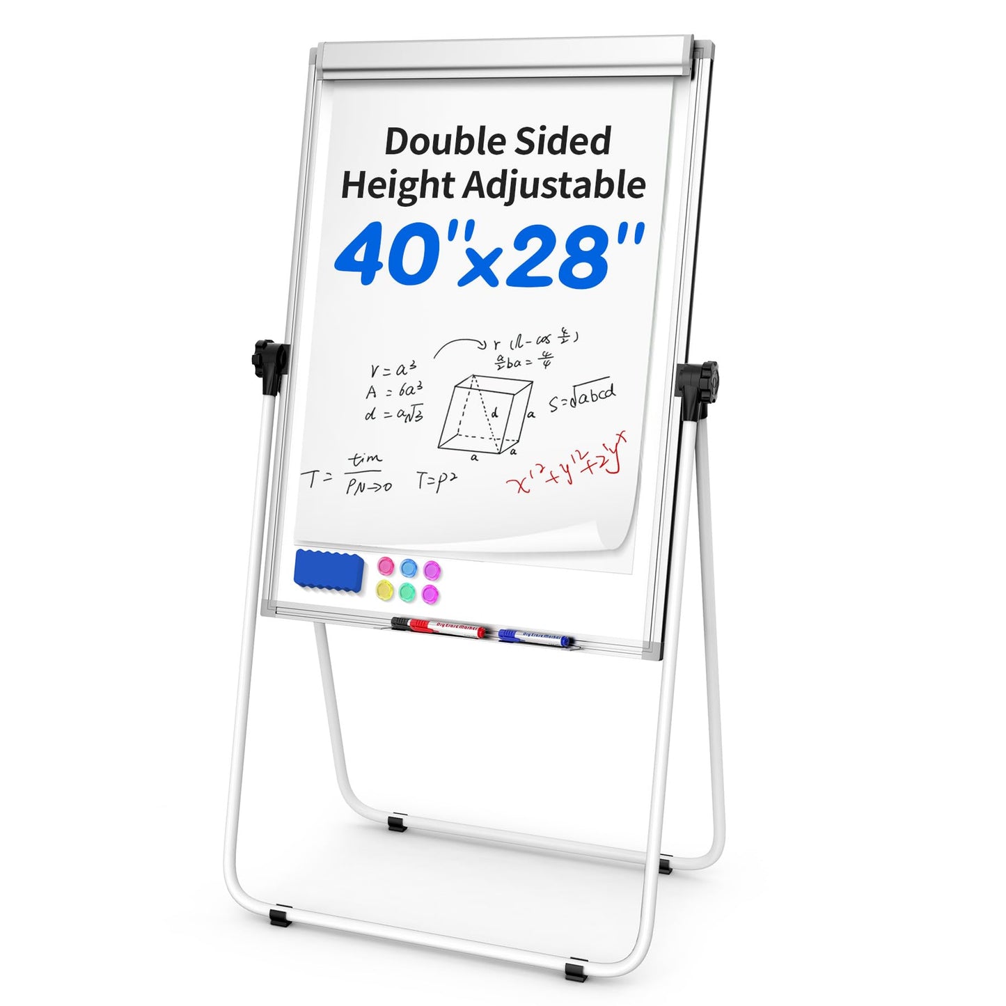 U Stand Double Sided Magnetic Dry Erase Board with Easel Stand, 40"x28" Whiteboard with Flipchart Paper Pad (25 Sheets)- Height Adjustable Standing Whiteboard for Office, Homeschooling & Studio, White