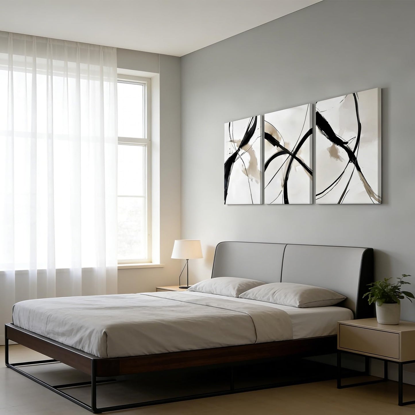 RZIGERNO 3 Pcs Abstract Line Wall Art Modern Minimalist Framed Canvas Prints 12x16 Inch Neutral Black and Beige Wall Decor Posters for Living Room Bedroom Office