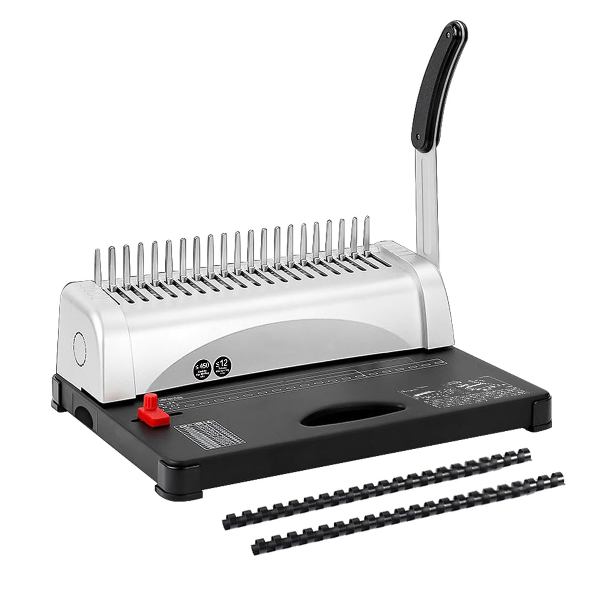 Comb Binding Machine, 21-Hole, 450 Sheets Capacity, Punch up to 12 Sheets,Punch Comb Binder Machines for Letter Size A5/A4 Paper with 100pcs 1/4" Binding Spines