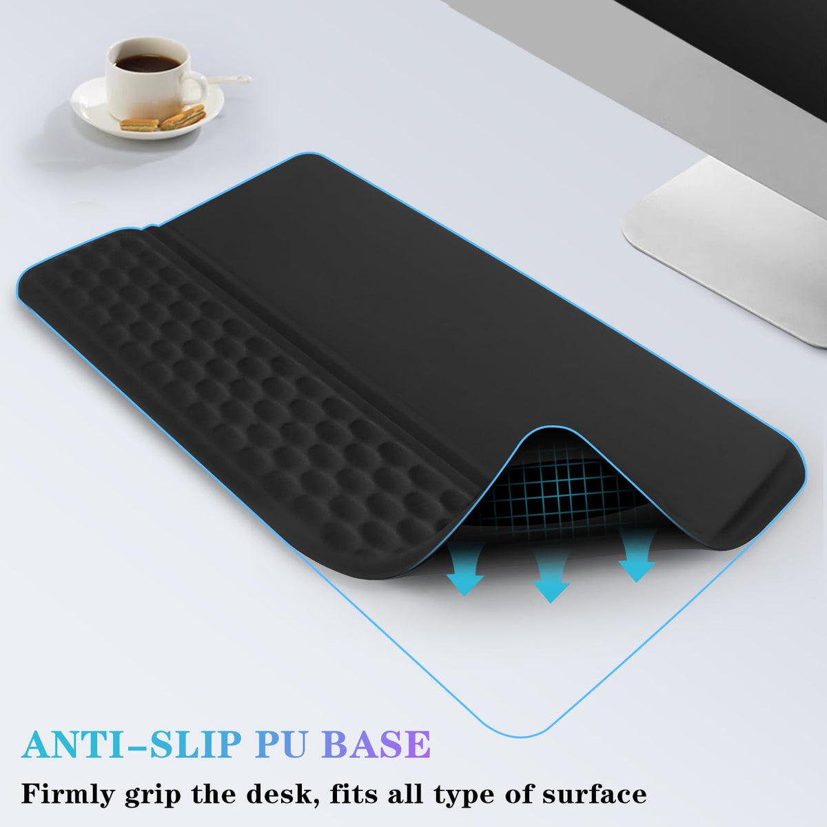 Computer Keyboard Stand with Wrist Rest, Ergonomic Tilted Keyboard Holder - Keyboard Riser with Wrist Pad - Keyboard Tray Support for Office Home - Black