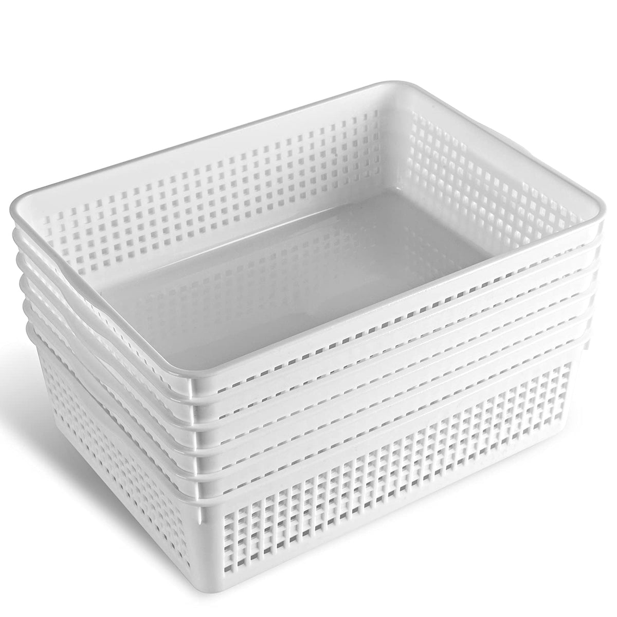 Eslite A4 Size Plastic Storage Basket,Desktop File Paper Letter Organizer Tray, 6-Packs (White)
