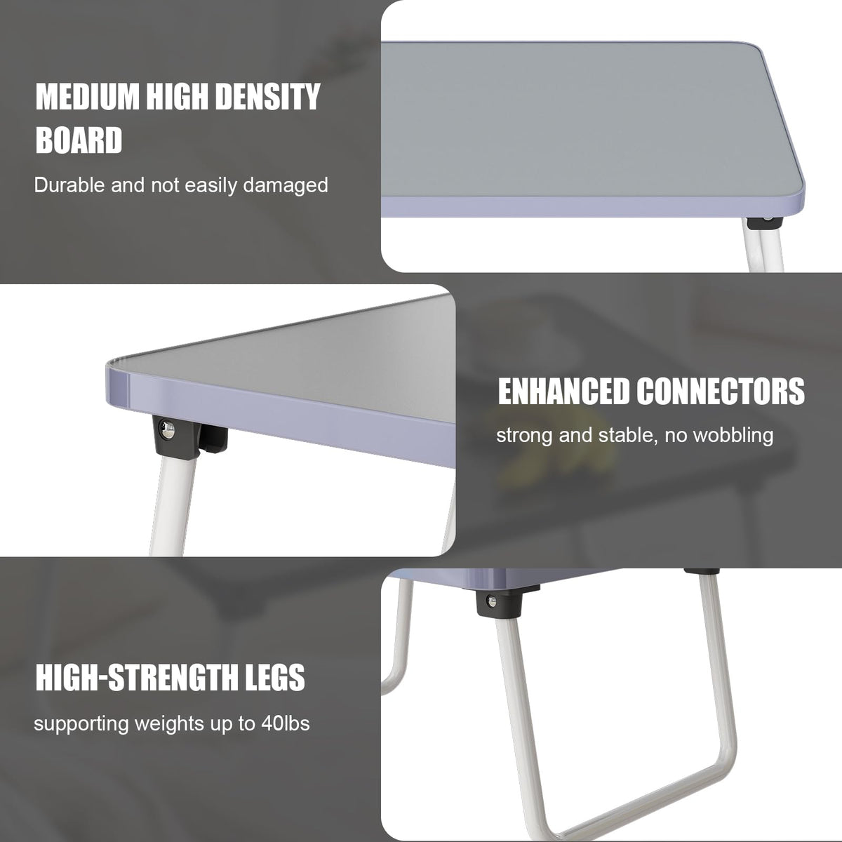 Lap Desks Laptop Tray for Bed or Couch,Portable Breakfast Serving Tray with Folding Legs,Foldable & Lightweight Mini Table, Laptop Stand for Working, Reading and Writing,Gray