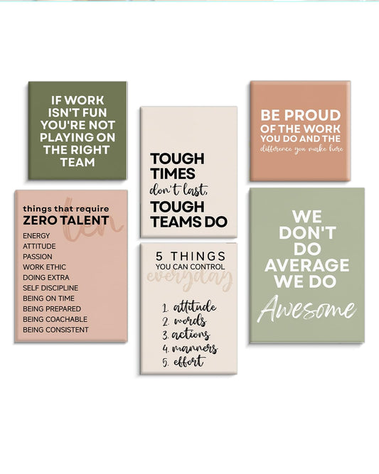 Framed Motivational Office Wall Decor, Set of 6 Boho Inspirational Teamwork Canvas Wall Art, Office Artwork Decorations for Work, Positive Quotes Team Gifts for Team Leader Boss