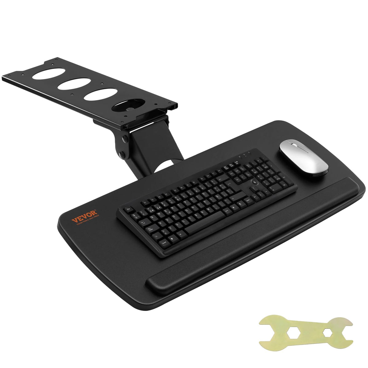 VEVOR Under-Desk Keyboard Tray, Adjustable for Height and Tilt, Slide-Out Design, Spacious 25x9.8 Inch Surface, Ideal for Home and Office Use