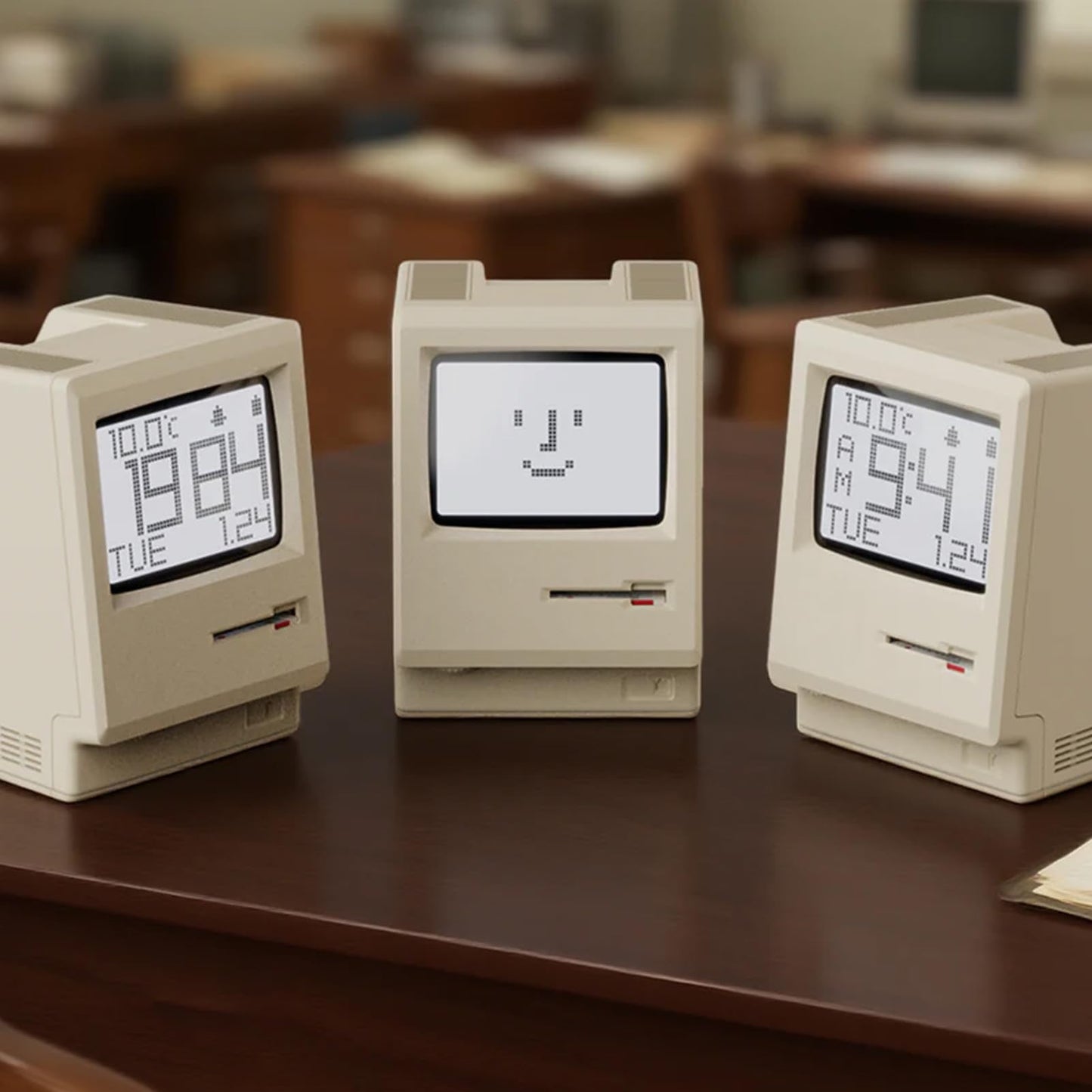 RayCue Maclock WB-8 Retro Pixel Alarm Clock - 1984 Computer-Inspired USB Desk Clock with Pixel Display, Multiple Alarms & Adjustable Brightness | Maclock Calendar, Temperature, Unique Retro Tech Gift
