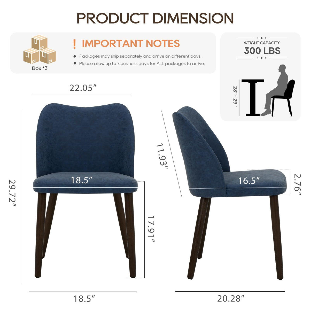 COLAMY Upholstered Dining Chairs Set of 6, Modern PU Leather Dining Room Kitchen Side Chair with Padded Seat and Wood Legs Restaurant/Cafe, Blue