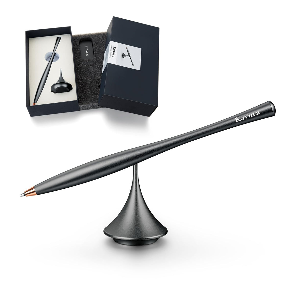 Kavura Metal Gravity Spinner Pen – Crafted with Japanese Precision, Anodized for a Sleek Metallic Finish – Relieves Stress & Sparks Creativity – Elegant Gift for Professionals and Graduates (Black)