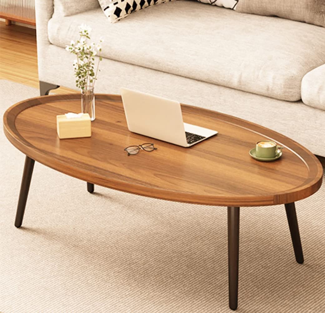 Wooden Coffee Table Rustic Nesting Tables Oval Walnut Coffee Table Modern Sofa Table End Tables for Living Room Home Office Coffee Shop (23.6“ Size)