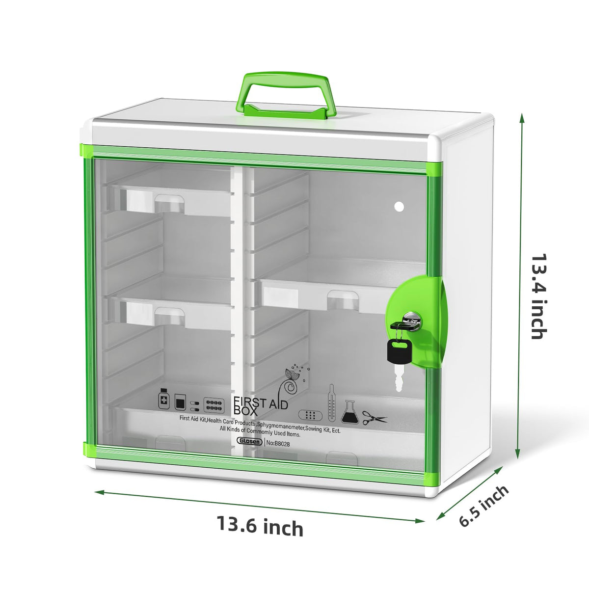 Glosen Lockable Medicine Cabinet with 5 Removable Trays, Wall Mounted & Portable Locking Medicine Cabinet Organizer with Key Lock for Home, Bathroom, Office - Aluminum Alloy Frame(13.6x13.4x6.5Inch)
